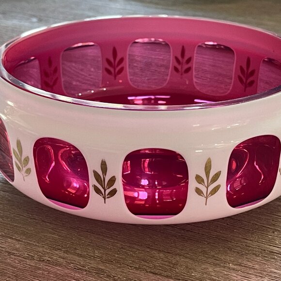 -Vintage Ruby and Milk-glass Hand Painted Bowl- Mod Kitchen Luxe - Picture 2 of 16